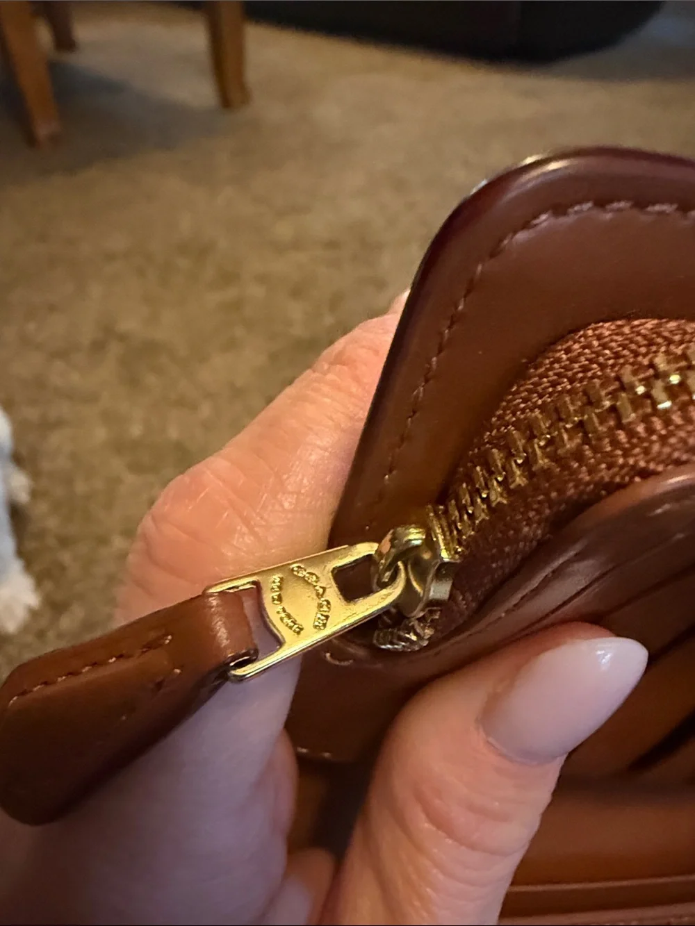 COACH Brown Leather Zip-Around Wallet with Gold Logo